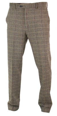 Herrbyxor i fiskbensmönster i tweed med rutmönster i ull, vintage-modell, klassisk stil