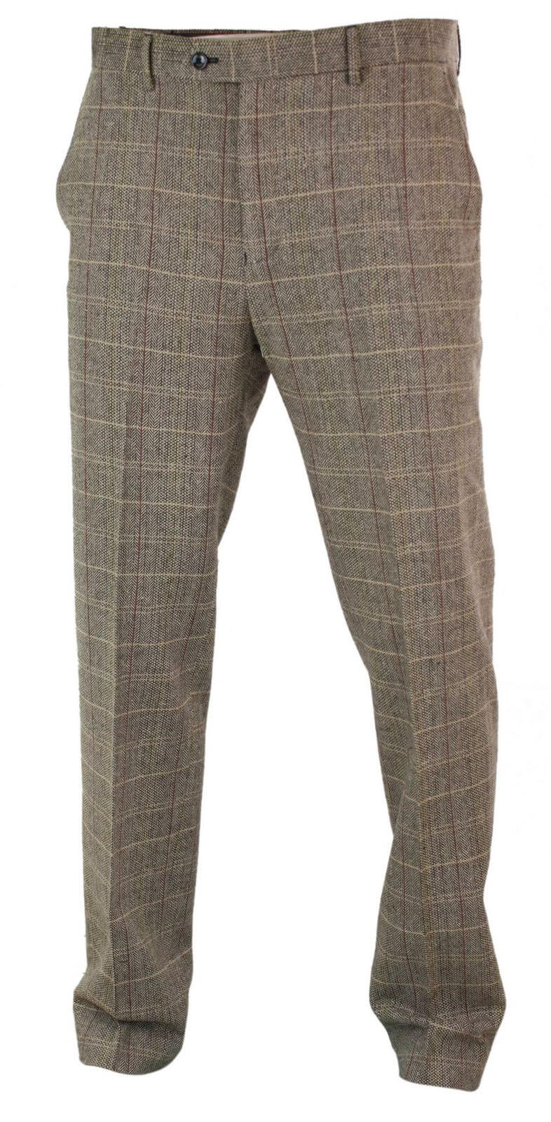 Herrbyxor i fiskbensmönster i tweed med rutmönster i ull, vintage-modell, klassisk stil