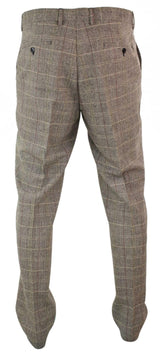 Herrbyxor i fiskbensmönster i tweed med rutmönster i ull, vintage-modell, klassisk stil