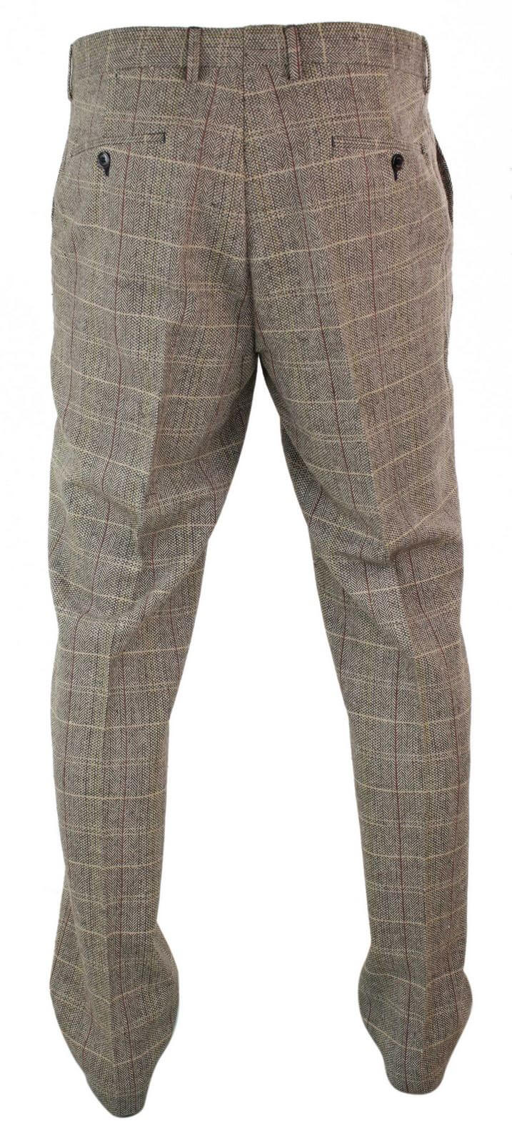 Herrbyxor i fiskbensmönster i tweed med rutmönster i ull, vintage-modell, klassisk stil