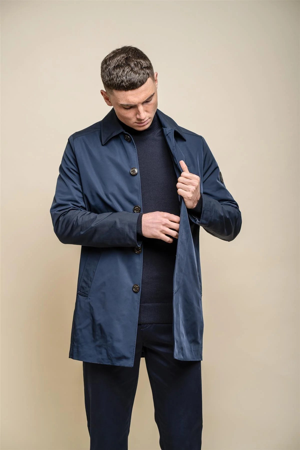 Barracuda - Lätt klassisk trenchcoat för män i marinblått