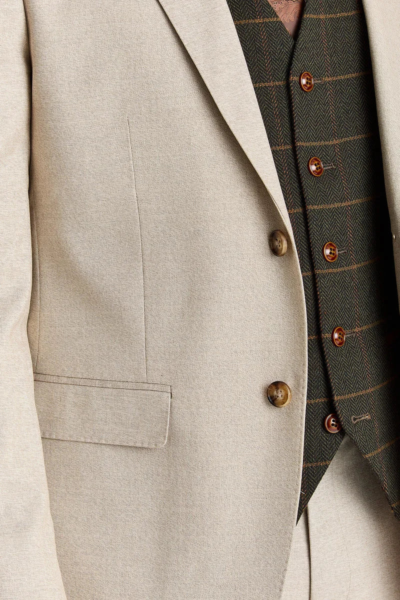 Belmont beige kostym med Harrisgrön tweedväst