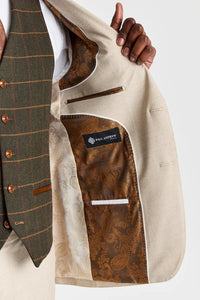Belmont beige kostym med Harrisgrön tweedväst