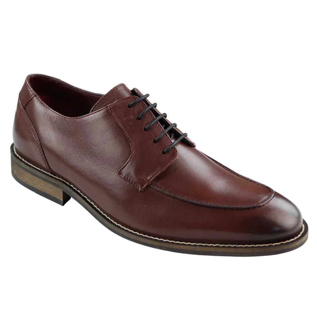 Herr Äkta Helskinn Svarta Randsydda Derbyskor Smart Casual Vinröd Vin Klassisk Vintage