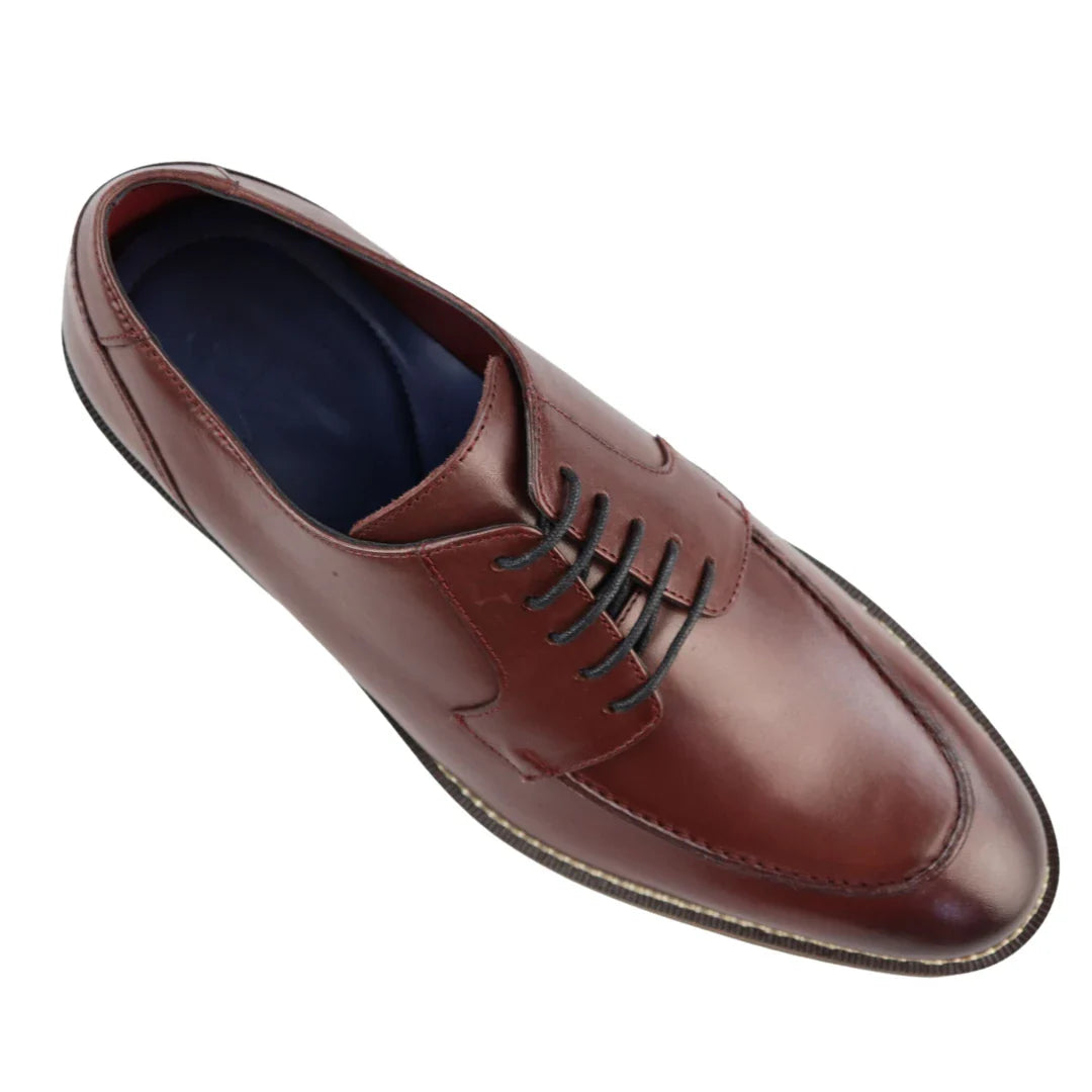 Herr Äkta Helskinn Svarta Randsydda Derbyskor Smart Casual Vinröd Vin Klassisk Vintage