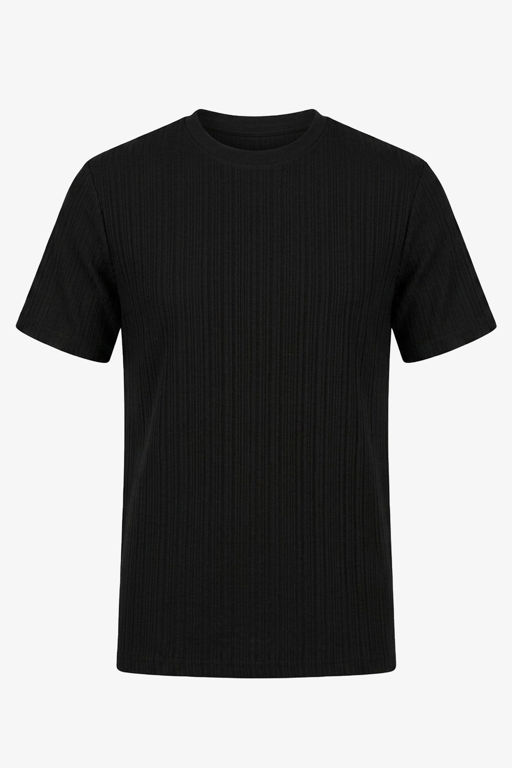 Svart ribbad klassisk t-shirt för män