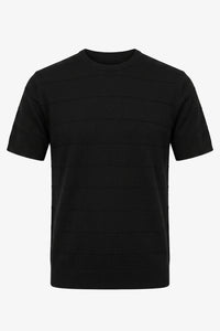 Svart texturerad stickad t-shirt för män
