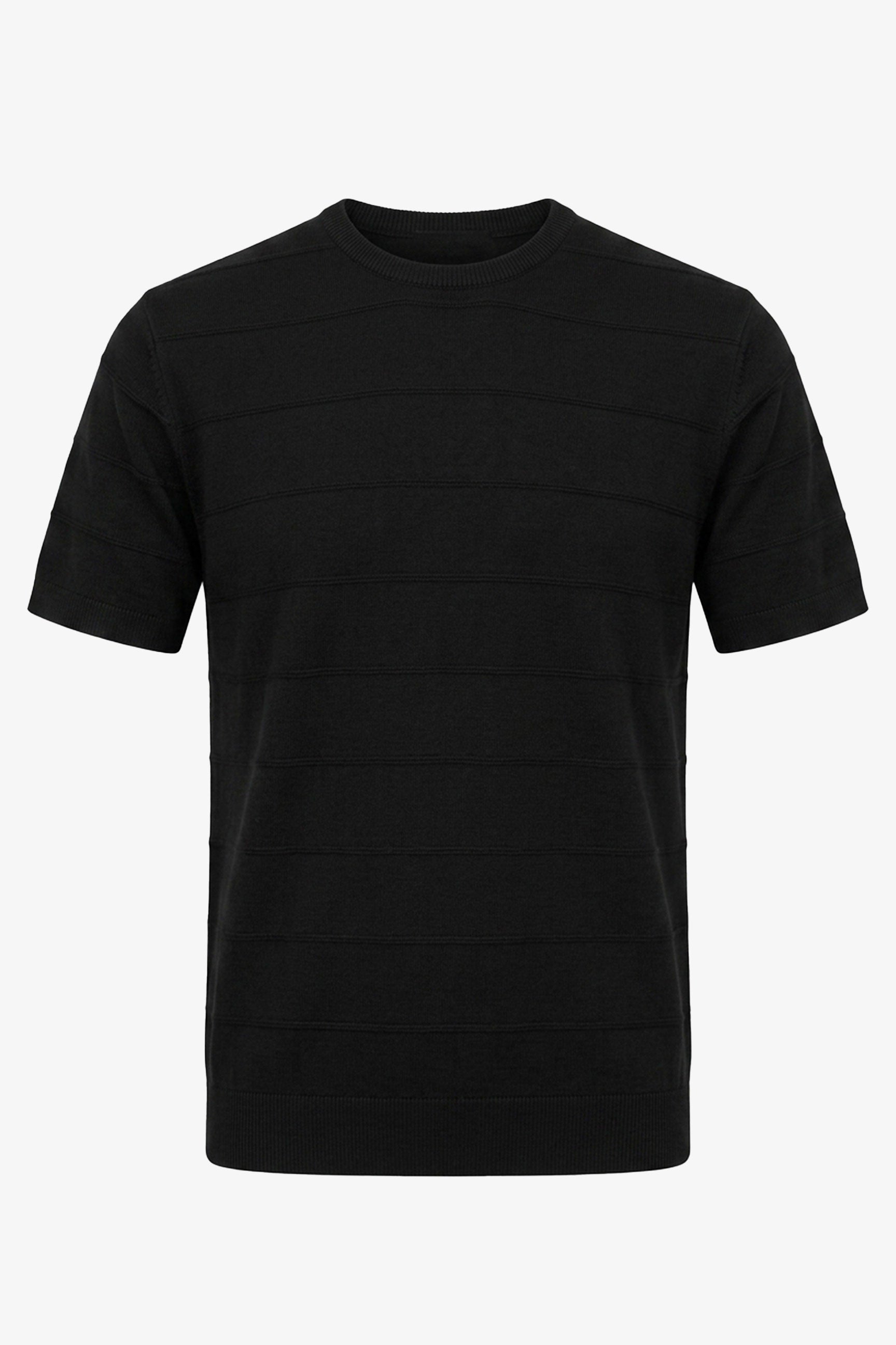 Svart texturerad stickad t-shirt för män
