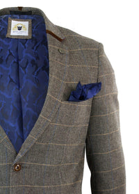 Herr Fiskbensmönstrad Tweed Marc Darcy Brun Slim Fit Kavaj med 2 Knappar i Rutig