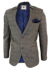 Herr Fiskbensmönstrad Tweed Marc Darcy Brun Slim Fit Kavaj med 2 Knappar i Rutig