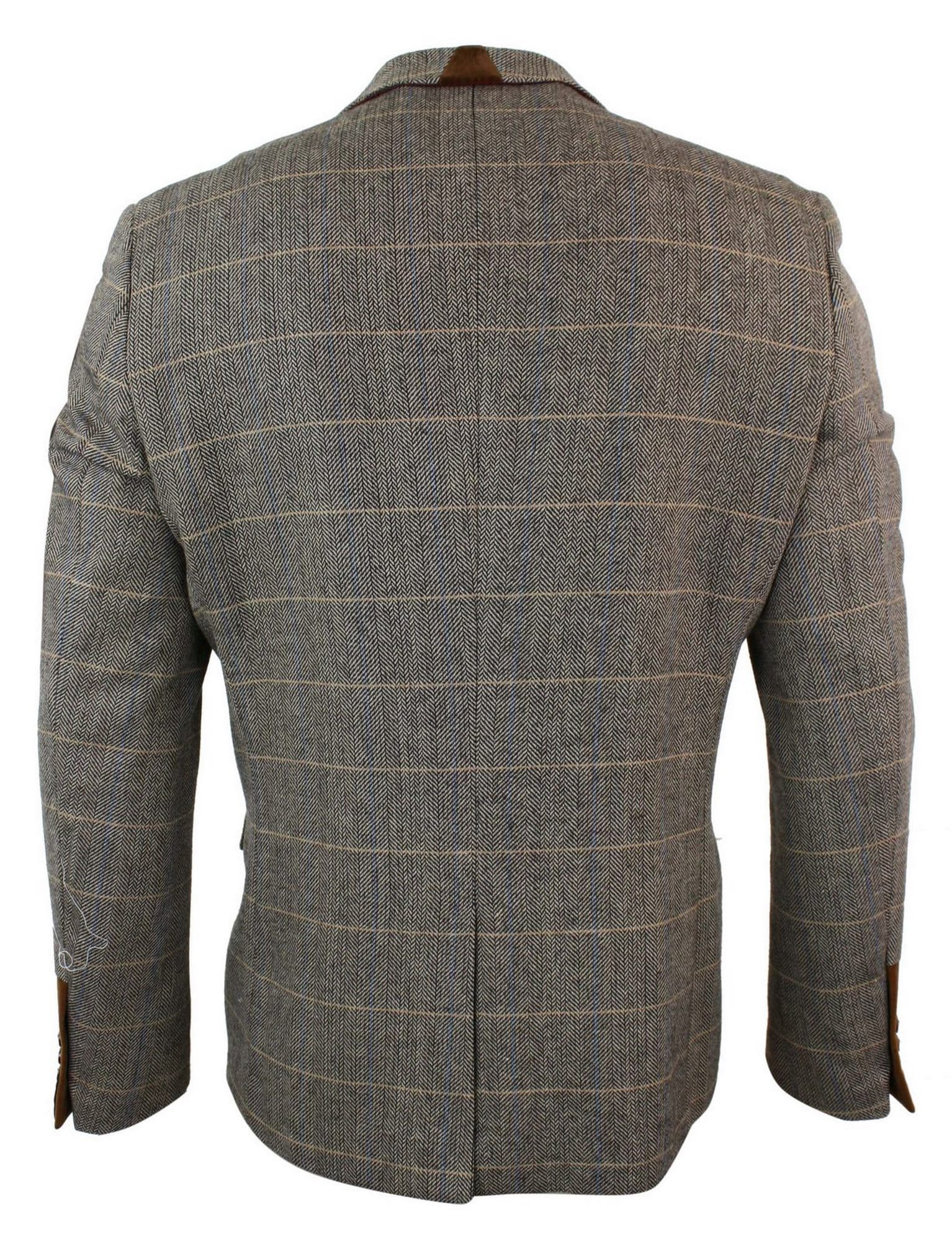 Herr Fiskbensmönstrad Tweed Marc Darcy Brun Slim Fit Kavaj med 2 Knappar i Rutig