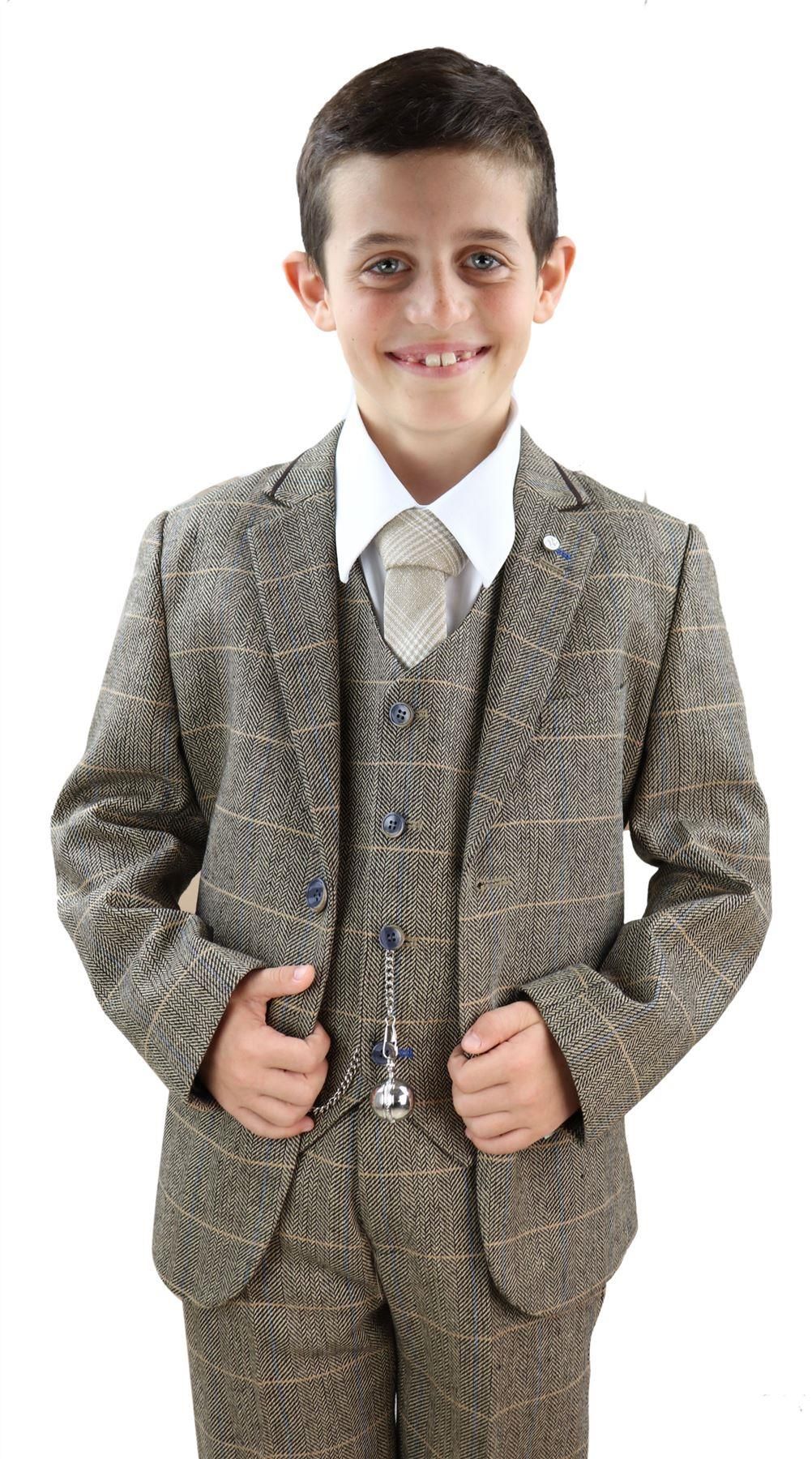 Pojkar Brunbrun Tweed 3-delad Kostym - Peaky Blinders Kostym Albert