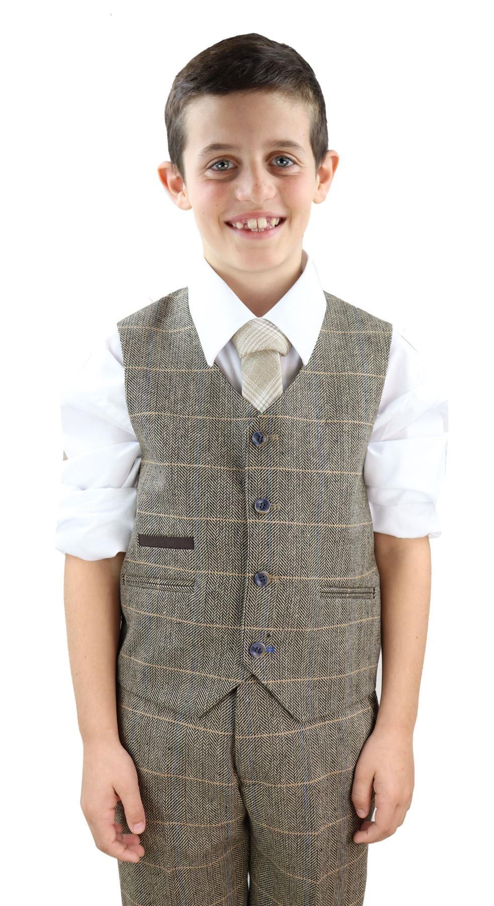 Pojkar Brunbrun Tweed 3-delad Kostym - Peaky Blinders Kostym Albert