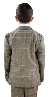 Pojkar Brunbrun Tweed 3-delad Kostym - Peaky Blinders Kostym Albert