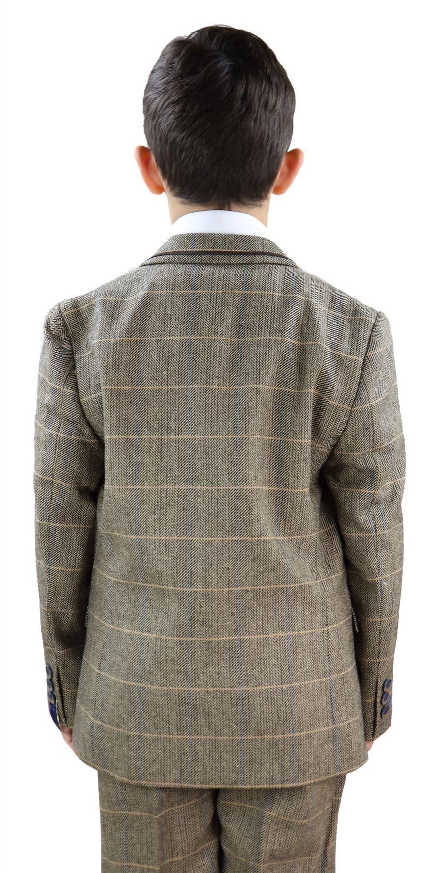 Pojkar Brunbrun Tweed 3-delad Kostym - Peaky Blinders Kostym Albert