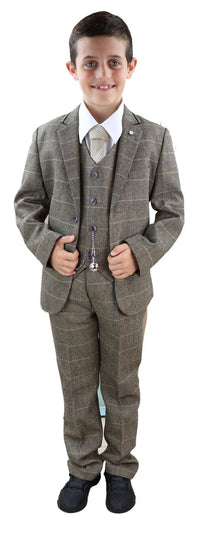 Pojkar Brunbrun Tweed 3-delad Kostym - Peaky Blinders Kostym Albert