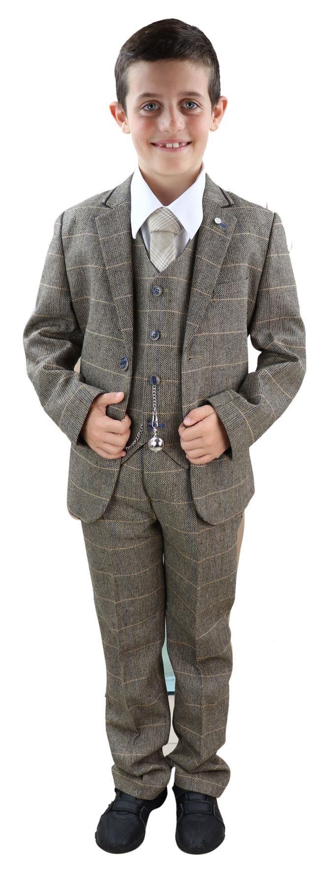 Pojkar Brunbrun Tweed 3-delad Kostym - Peaky Blinders Kostym Albert