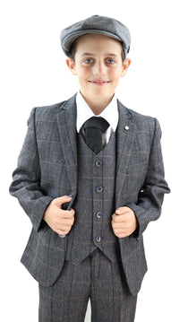 Pojkars grå tweed 3-delad kostym Peaky Blinders Albert - Bröllopskostym