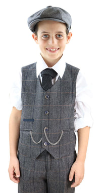Pojkars grå tweed 3-delad kostym Peaky Blinders Albert - Bröllopskostym