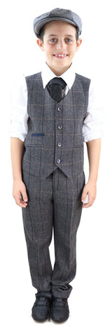 Pojkars grå tweed 3-delad kostym Peaky Blinders Albert - Bröllopskostym