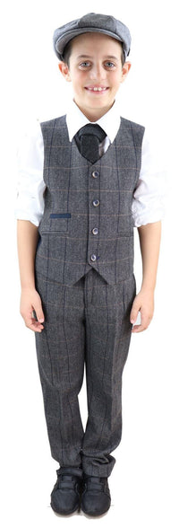 Pojkars grå tweed 3-delad kostym Peaky Blinders Albert - Bröllopskostym