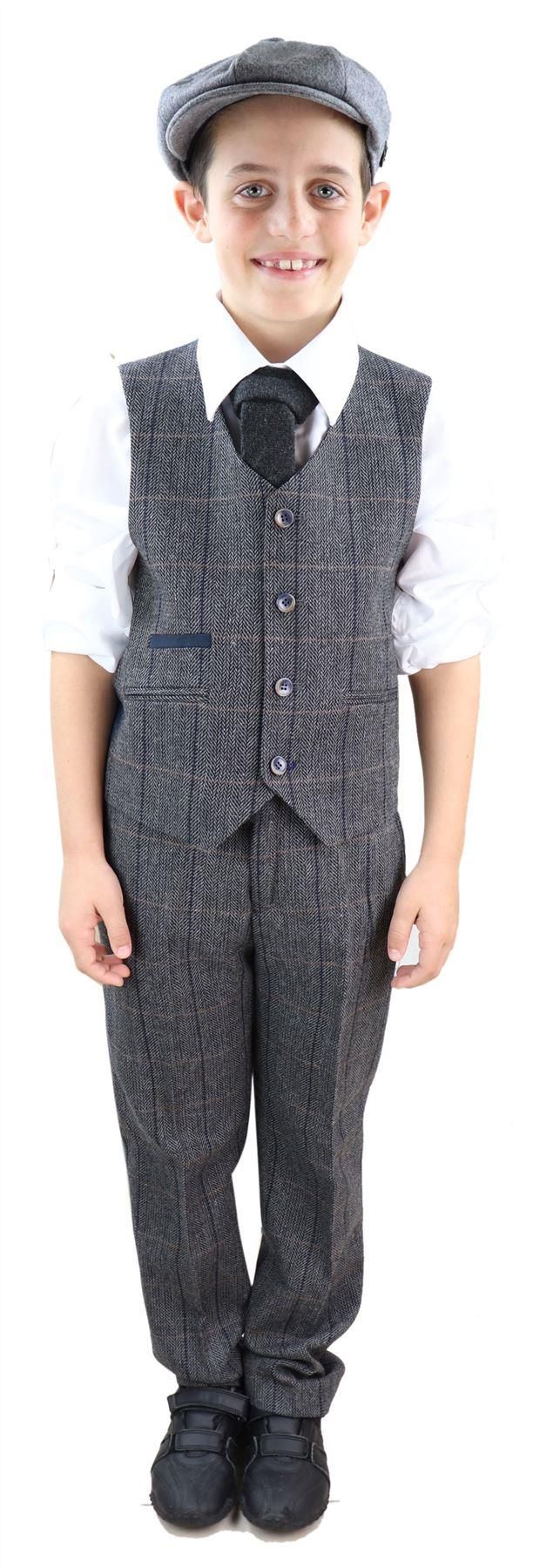 Pojkars grå tweed 3-delad kostym Peaky Blinders Albert - Bröllopskostym