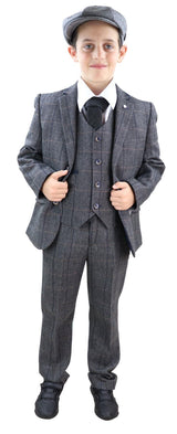 Pojkars grå tweed 3-delad kostym Peaky Blinders Albert - Bröllopskostym