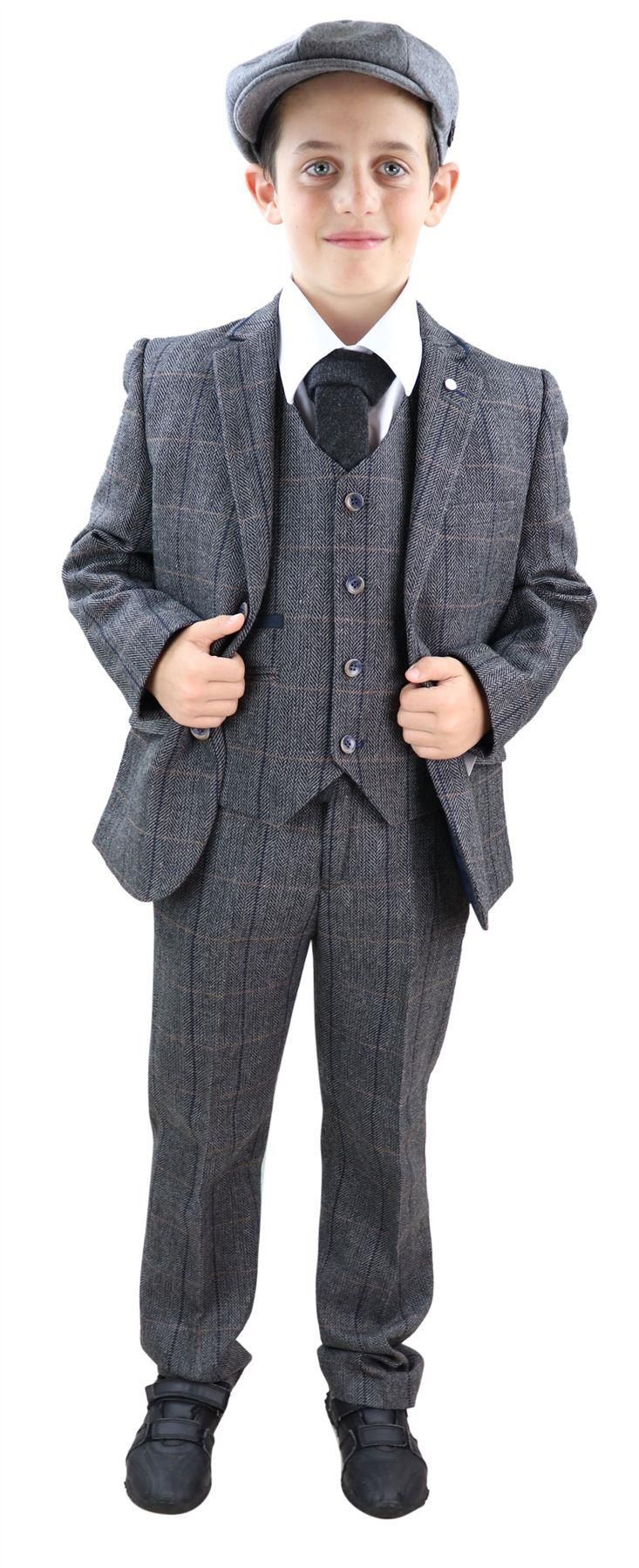 Pojkars grå tweed 3-delad kostym Peaky Blinders Albert - Bröllopskostym
