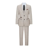 Pojkar Rutig Tweed Beige Brun 3-delad Kostym Bröllop Vintage Retro Klassisk