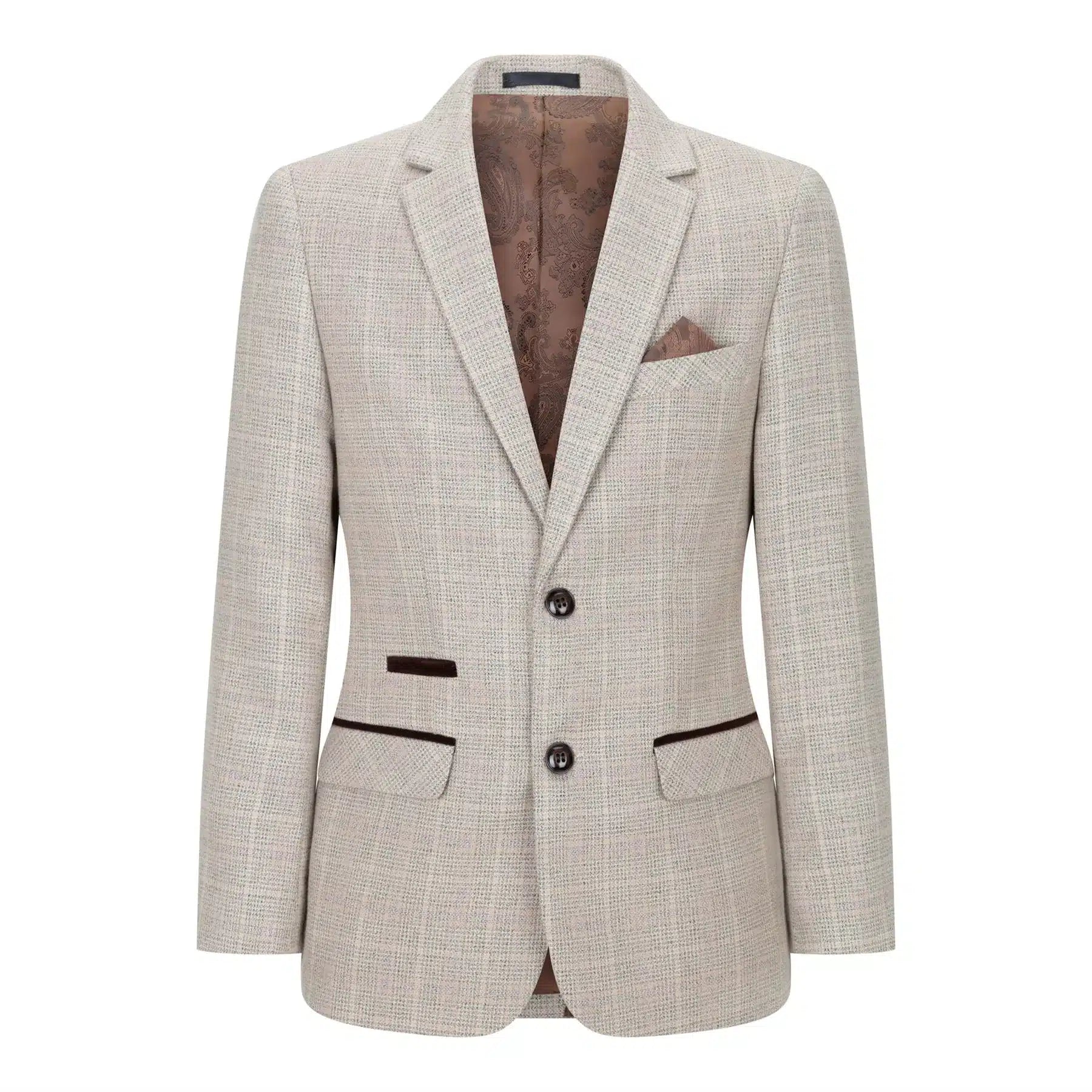 Pojkar Rutig Tweed Beige Brun 3-delad Kostym Bröllop Vintage Retro Klassisk