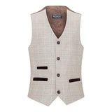 Pojkar Rutig Tweed Beige Brun 3-delad Kostym Bröllop Vintage Retro Klassisk