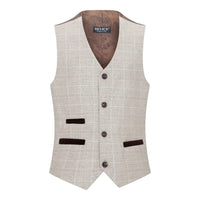 Pojkar Rutig Tweed Beige Brun 3-delad Kostym Bröllop Vintage Retro Klassisk