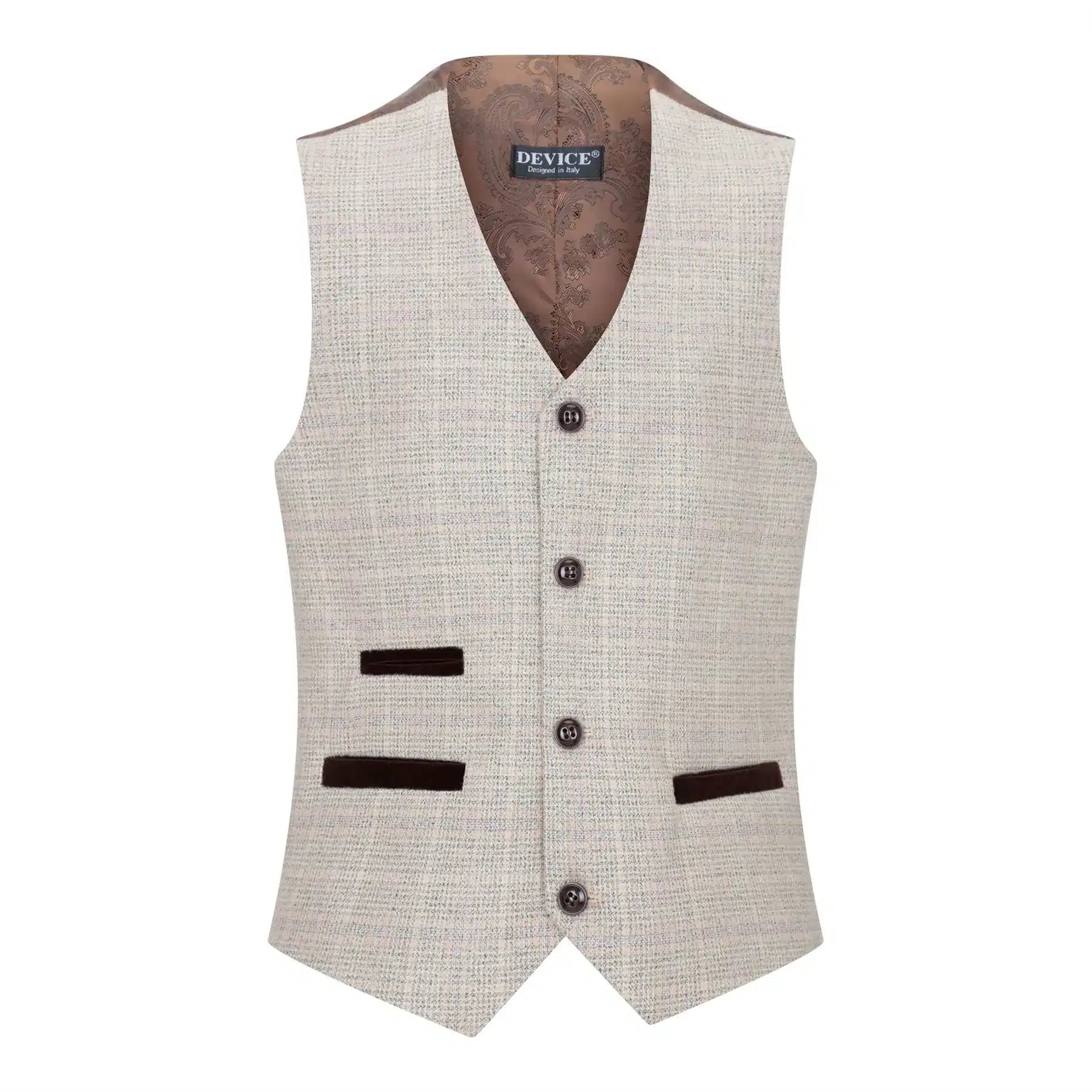 Pojkar Rutig Tweed Beige Brun 3-delad Kostym Bröllop Vintage Retro Klassisk