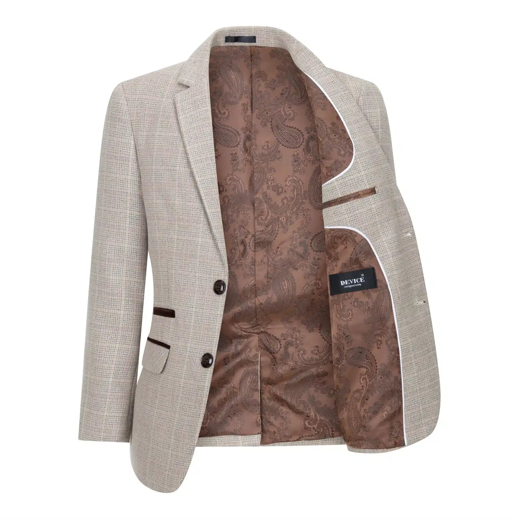 Pojkar Rutig Tweed Beige Brun 3-delad Kostym Bröllop Vintage Retro Klassisk