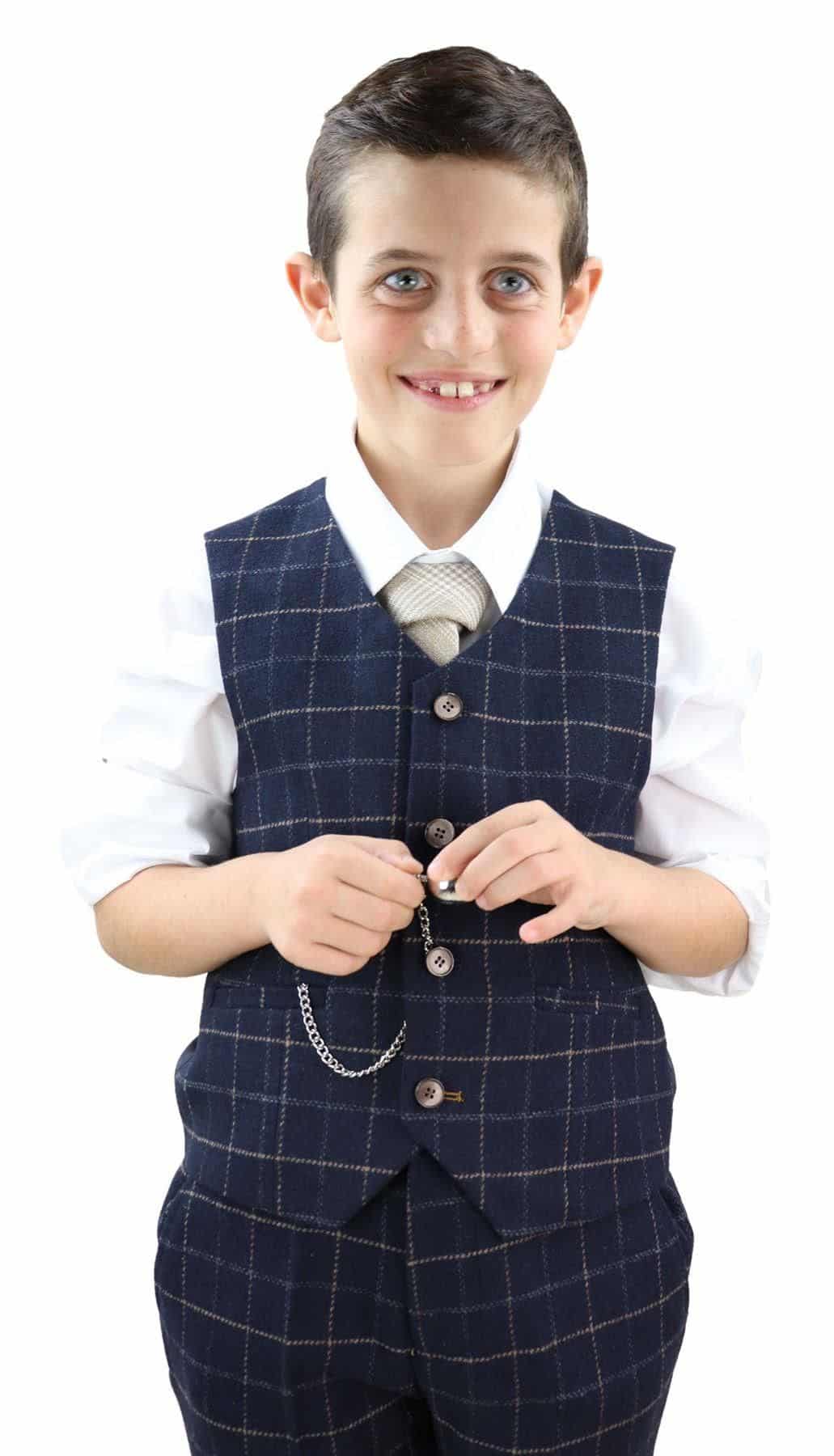 Marinblå rutig 3-delad kostym för pojkar - Peaky Blinders kostym Shelby