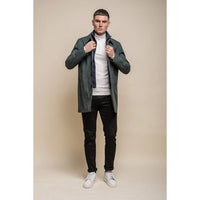 Herr Brando Mac Olivgrön Överrockjacka Hög Krage Dragkedja Knapp 3/9