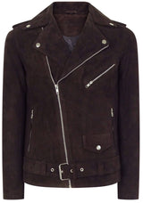 Äkta läder Vintage Cross-Zip Brando Suede herrjacka-Brun