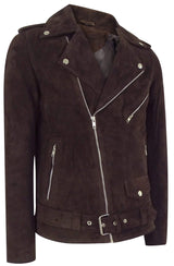 Äkta läder Vintage Cross-Zip Brando Suede herrjacka-Brun