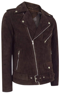 Äkta läder Vintage Cross-Zip Brando Suede herrjacka-Brun