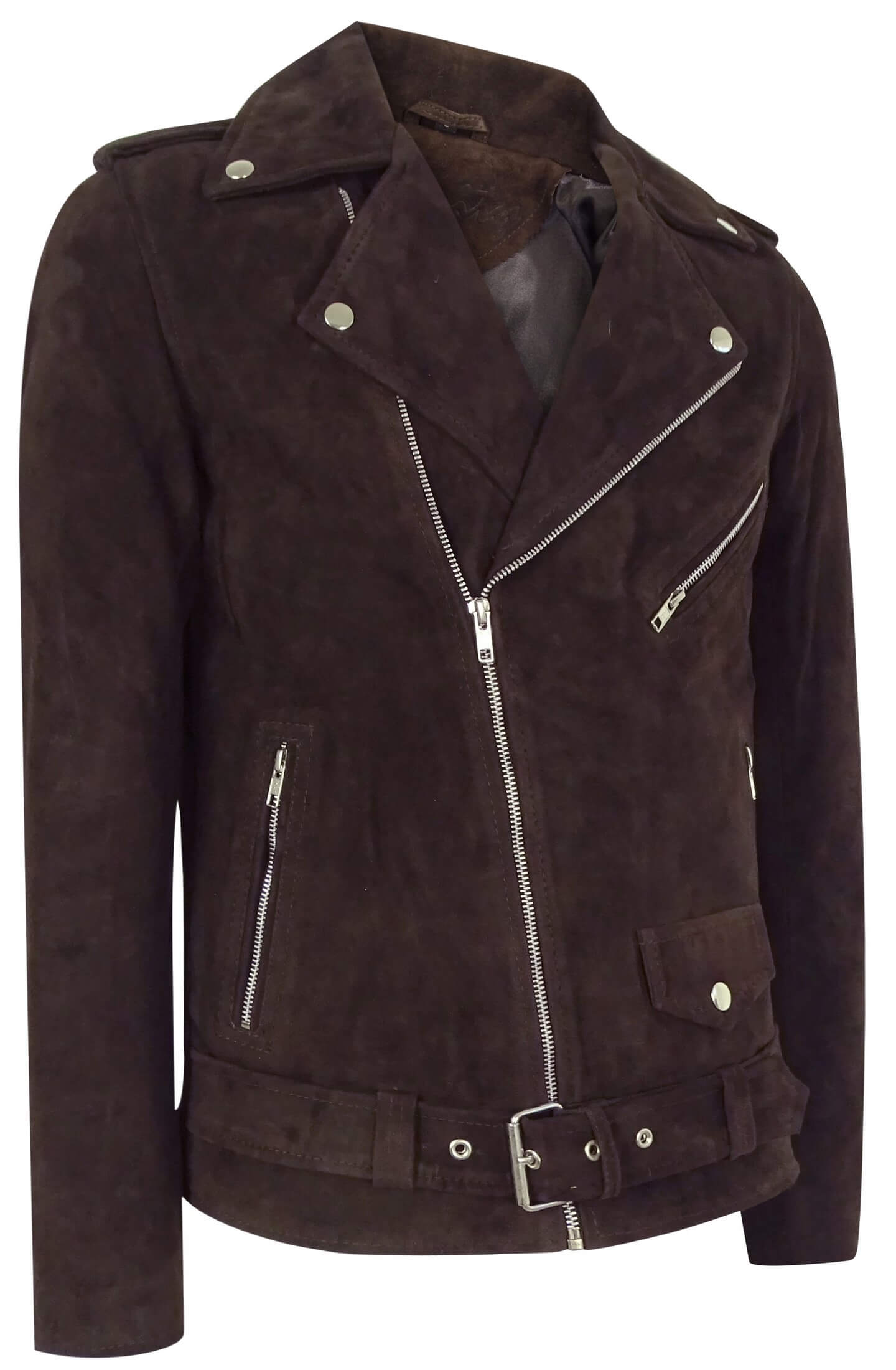 Äkta läder Vintage Cross-Zip Brando Suede herrjacka-Brun