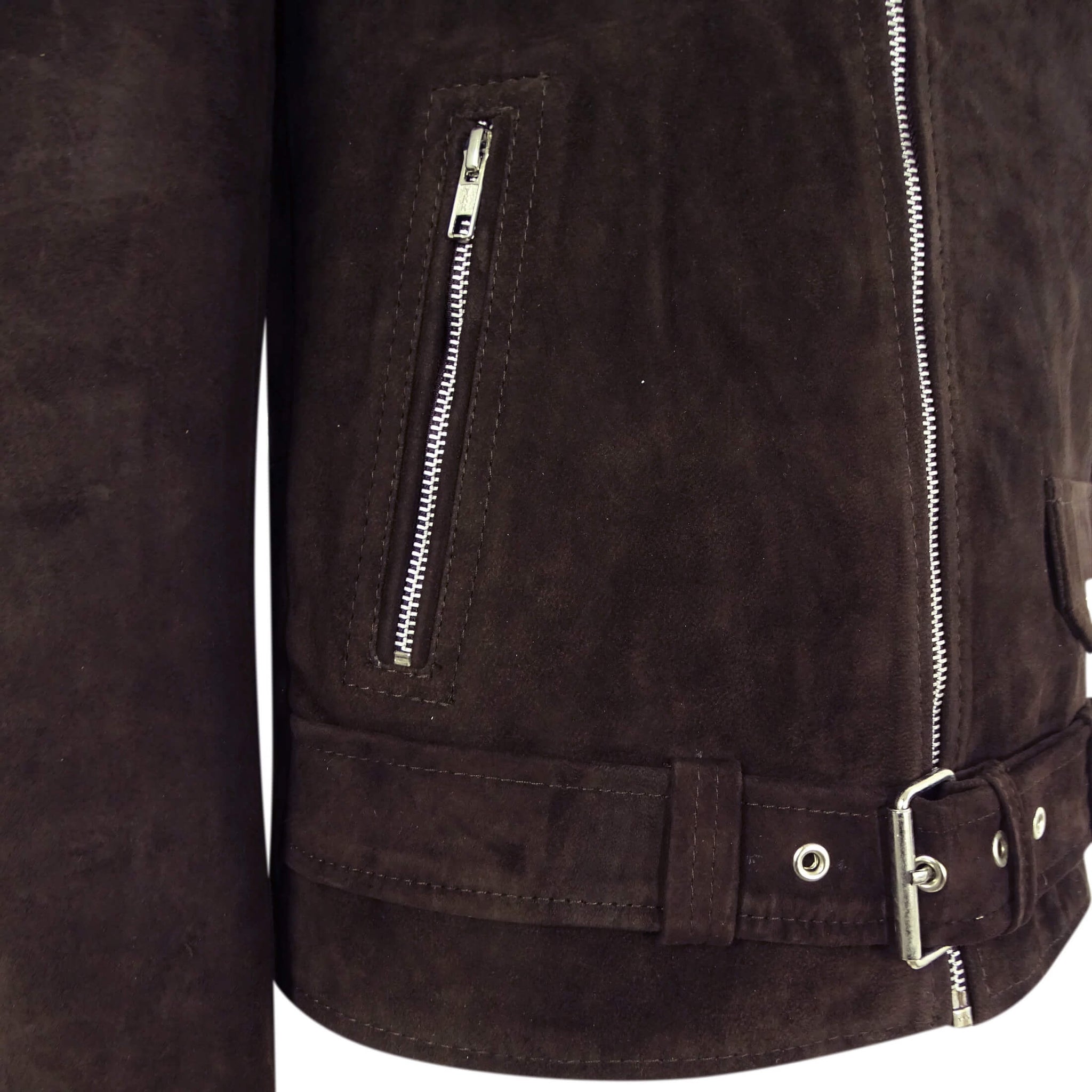 Äkta läder Vintage Cross-Zip Brando Suede herrjacka-Brun
