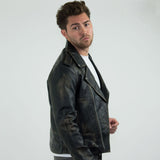 Brando - Herrjacka i äkta läder med dragkedja i äkta läder - Svart - Guld