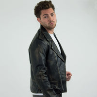 Brando - Herrjacka i äkta läder med dragkedja i äkta läder - Svart - Guld