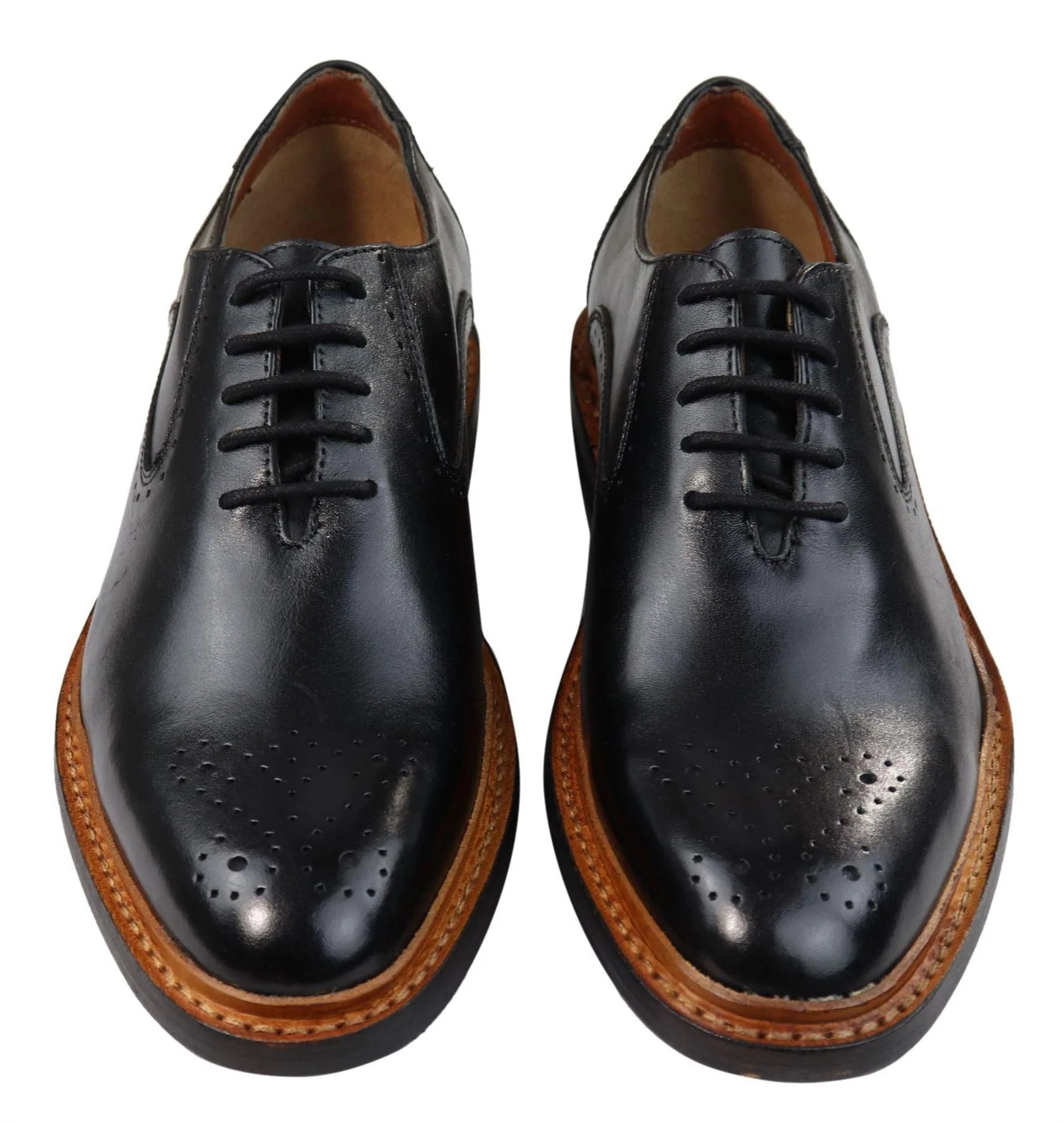 Herr Brogue Oxford Skor Bruna Svarta Läderskor Goodyear Randsydda