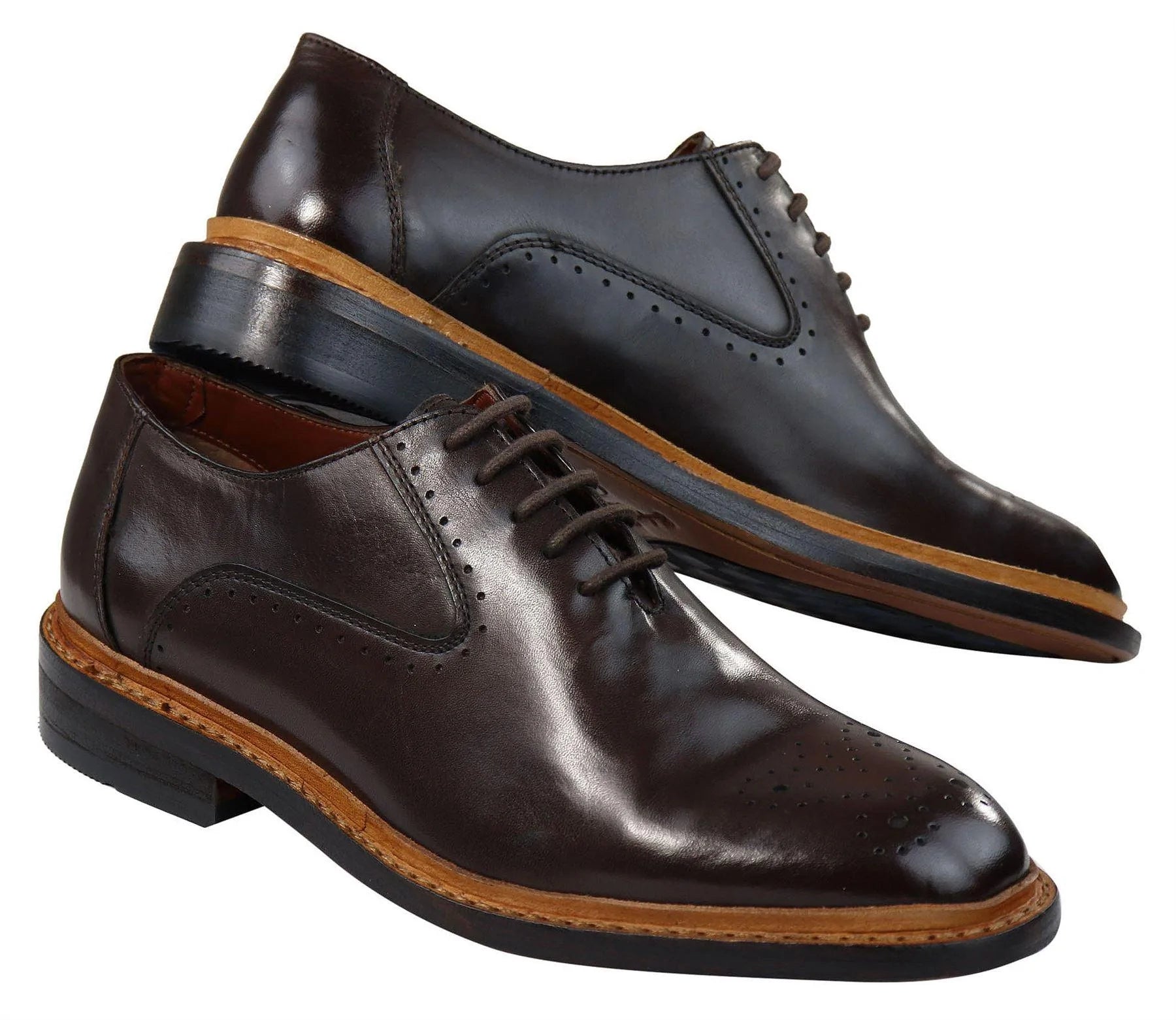 Herr Brogue Oxford Skor Bruna Svarta Läderskor Goodyear Randsydda