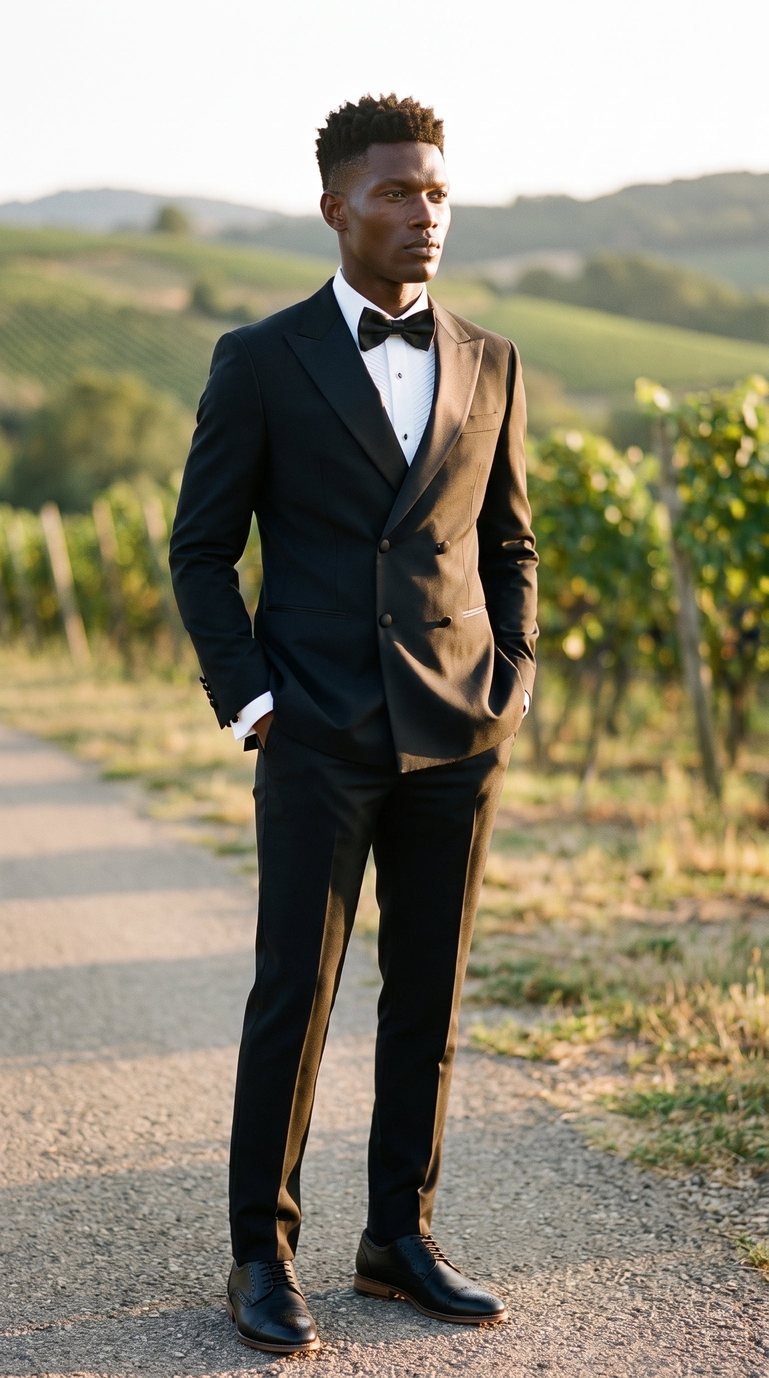 Look #801 styled with Aspen - Svart herrkostym med dubbelknäppt smoking, 2 delar