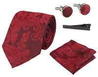 Paisleyhalsad Röd Slips Presentset Näsduk Manschettknappar Slips Blommig Satin