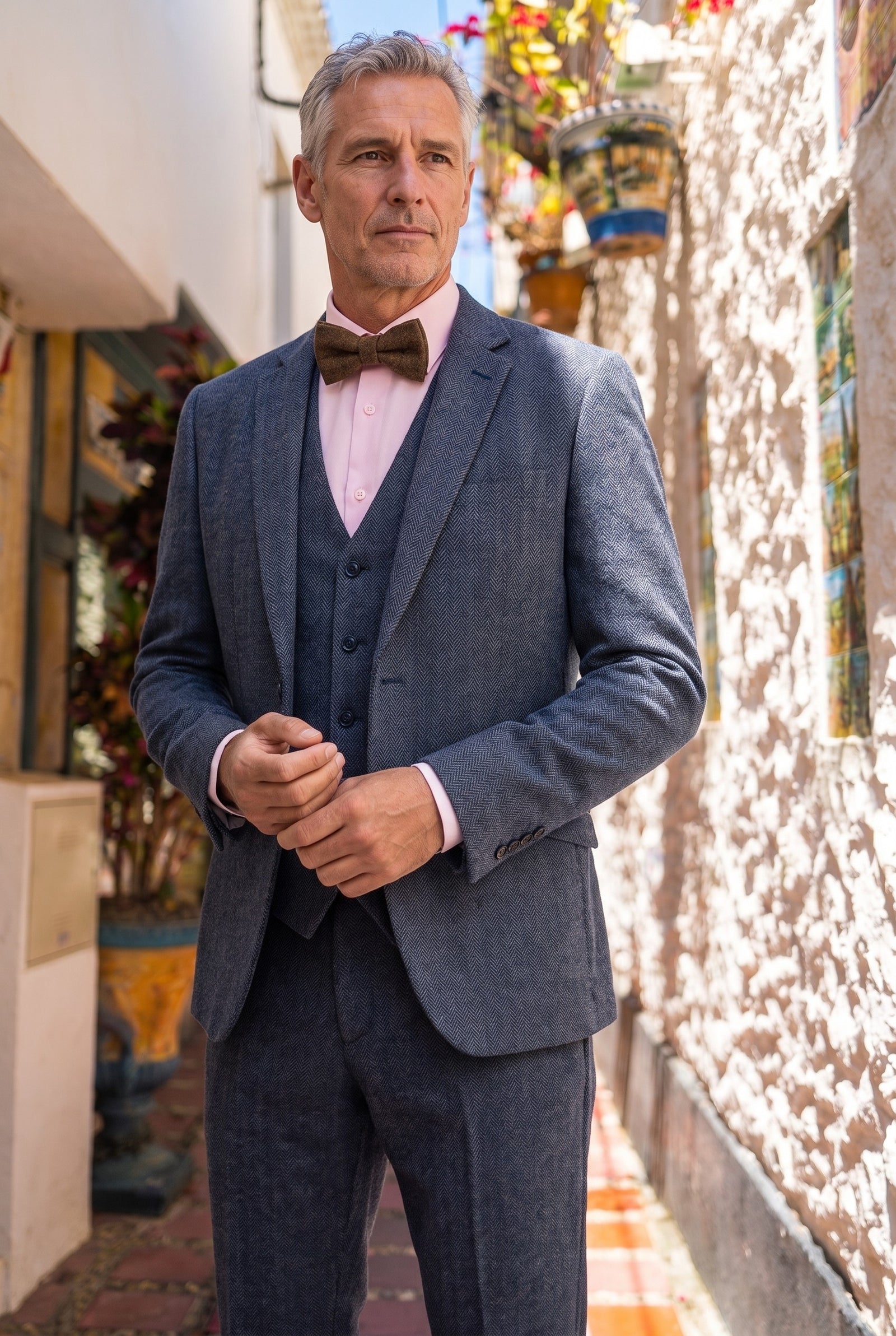 Look #956 styled with Thomas - Marinblå 3-delad herrkostym i ullblandning i tweed