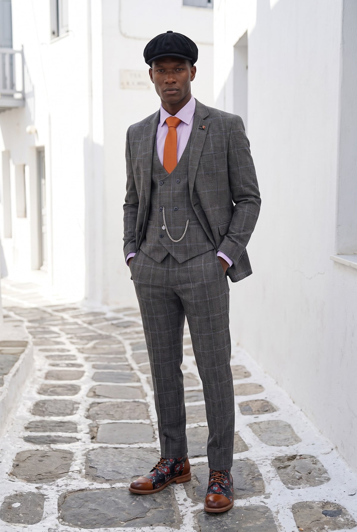 Look #994 styled with Cavani Power - Grå Glen Check 3-delad kostym