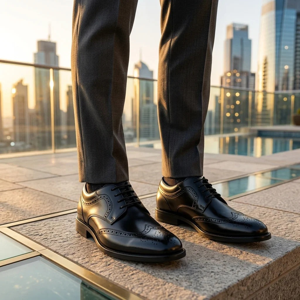 Cambridge - Herr Svarta Wingtip Brogue Derbyskor